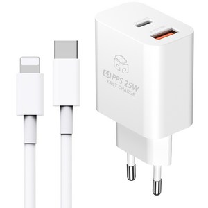 디지지 PD 25W PPS 2포트 초고속 충전기 + C타입 to 8핀 고속 케이블 2m 세트