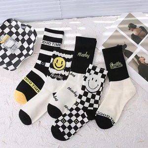 삭스판다 여성용 국산 스마일데이 체커보드 밴딩 양말 5켤레 세트