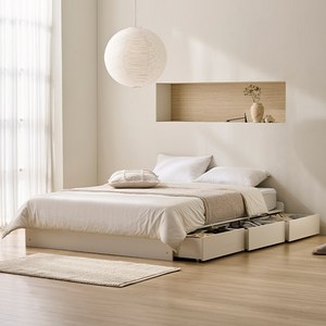 스칸디아 레이든 수납형 합성목재 3단 침대 프레임, 화이트, 퀸