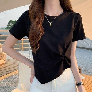 엘쏘 여성용 언밸런스 크롭 반팔 티셔츠