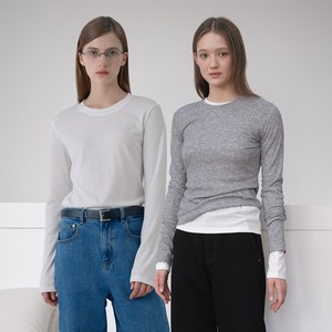 쥬시쥬디 여성용 라운드넥 골지 티셔츠 2종 세트 JZTS026E