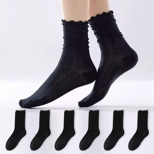 시너싹스 여성용 파스텔 컬러 레이스 메쉬 시스루 삭스 양말 6켤레