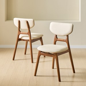 루시드퍼니처 라미 인테리어 고무나무 원목 식탁의자 방문설치, 베이지 + 월넛, 2개