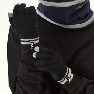 휠라 여성용 핏 니트 터치 장갑 양손착용 세트, 블랙, S~M, 1개