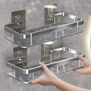 달숨 모던라인 다용도 일자 무타공 욕실선반, 실버, 29.5 x 12...., 2개