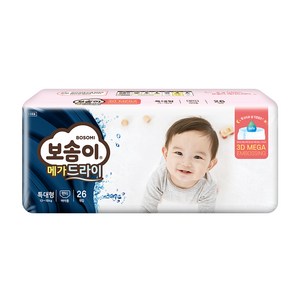 보솜이 메가드라이 팬티형 기저귀 여아용, 특대형(XL), 26매