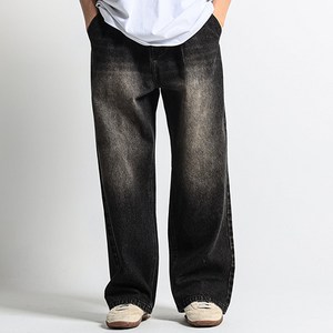 크램프 빅사이즈클럽 남성용 원턱 밴딩 와이드 데님 팬츠