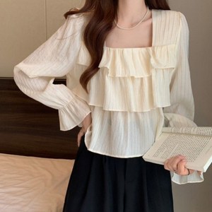 구디프 여성용 캉캉 프릴 스퀘어넥 블라우스