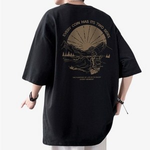 제이티엘 남성용 오버핏 프린팅 반팔 티셔츠