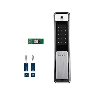 웰콤 블루투스 지문인식 푸시풀 손잡이 있음 도어락 WSP-2500B PLUS + 카드키 4p