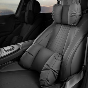 지엠지모터스 차량용 탄탄 목쿠션 + 허리쿠션 세트, 블랙, 1세트