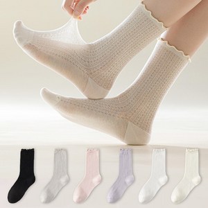 시너싹스 여성용 파스텔 컬러 레이스 메쉬 시스루 삭스 양말 6켤레