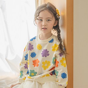 베이비블리 아동용 컬러플라워 긴팔 면 맨투맨