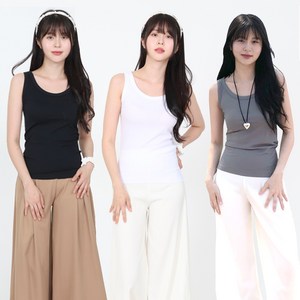 엘쏘 여성용 슬림핏 단색 골지 나시 3종 세트