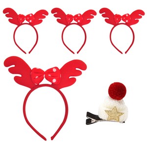 파티쇼 도트리본 루돌프 머리띠 4p + 털모자 크리스마스 머리핀