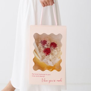 뷰티풀데코센스 시들지 않는 생화 프리저브드 장미 안개 꽃다발+전구+핸들캐리어, 레드(꽃다발)