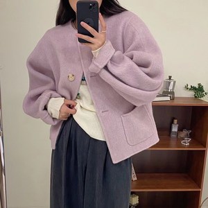 피어니스트 여성용 라운드 오버핏 긴팔 모직 아우터
