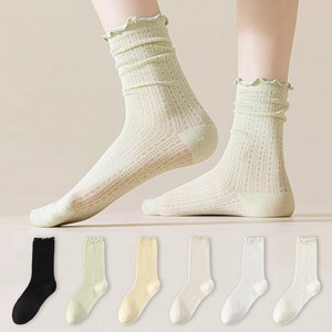 시너싹스 여성용 파스텔 컬러 레이스 메쉬 시스루 삭스 양말 6켤레