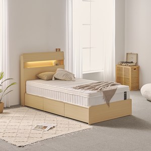 에몬스 레스티어 BD LED 수납 침대 프레임 + 본넬 스프링 유로탑 매트리스 세트 방문설치