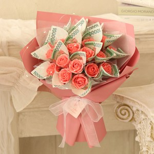 용돈 비누꽃 돈꽃다발 LED조명 20송이 세트, 메리핑크, 20p