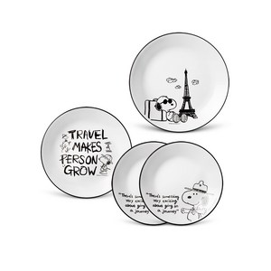 코렐 스누피 앤 찰리 에디션 원형접시 4p, 혼합색상, 소접시 2p + 중..., 1세트