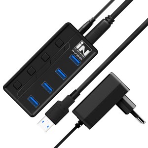 인네트워크 USB 3.0 지원 개별전원 스위치 4포트 확장 유전원 분리형 USB허브 IN-UP304BK