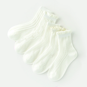 아이뿜 여아용 코튼 플라워 메쉬 아동양말 5종 세트 J50