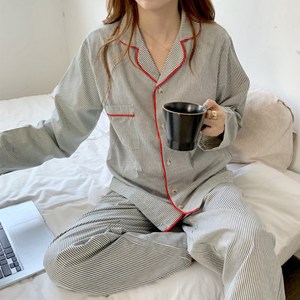 어리플 여성용 스트라이프 홈웨어 긴팔 잠옷 상하의 세트