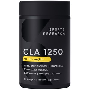 스포츠리서치 맥스 포텐시 CLA 1250mg 새플라워 오일 소프트젤 글루텐 프리, 180정, 1개