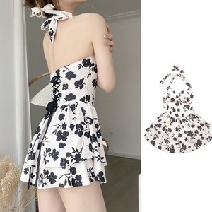 블랙 화이트 몸매 보정 홀터넥 비키니 원피스 호텔 파티 풀빌라 비치웨어, 상세페이지 참조