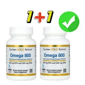 캘리포니아 골드 뉴트리션 오메가800 1000mg 30정 2팩 Califonia Gold Nutition Omega 800 1000mg 30 Softgels, 2개