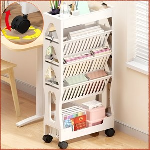 루다앙 책꽂이 틈새 트롤리 이동식 북카트, 클리어 화이트