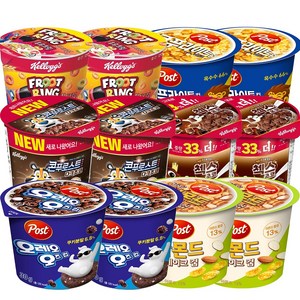 컵시리얼 12개입 (후르트링 2개+콘푸로스트 다크초코 2개+첵스초코 2개+콘푸라이트 2개+아몬드 후레이크 2개+오레오 2개), 180g, 1개