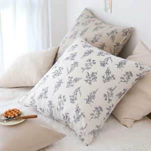 드로잉플라워 린넨 거실 쇼파 대형 사각 쿠션 65x65, 아이보리