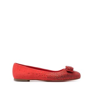 페라가모 바라 보우 라인스톤 장식 발레리나 슈즈, US width 5C, 레드계열