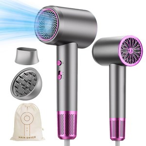 Flyaiku 초고속 음이온 헤어 드라이기 파워풍량 저소음 가정용 휴대용 2000W + 디퓨저 노즐