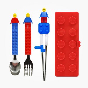 옥스포드 블럭 스텐 수저 + 포크 + 젓가락 + 케이스 세트, 레드, 스푼+젓가락+포크+..., 1세트