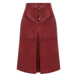 끌로에 포켓 레더 미디 스트레이트 스커트