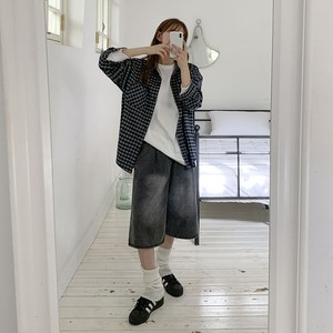 앤샵 [남녀공용/빅사이즈~2XL] 원스 핀턱 와이드 데님 버뮤다 팬츠 가을 5부 6부 청바지 반바지