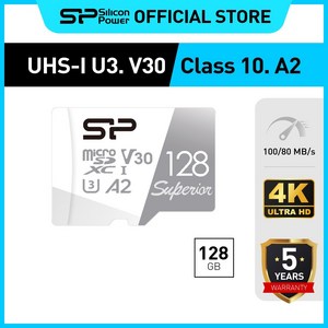 실리콘파워 Silicon Powe 마이크로 SD Supeio MicoSDXC UHS-I V30 4K Po Res 고프로 블랙박스, 128GB, 1개