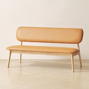 헤닝 오트밀 원목 3인 낮은 식탁 등받이 벤치 의자, 오렌지