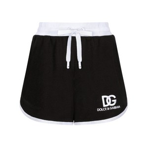 돌체앤가바나 로고 자수 드로스트링 웨이스트 쇼츠