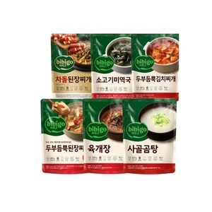 비비고 김치찌개 460g + 된장찌개 460g + 소고기미역국 500g + 육개장 500g + 차돌된장찌개 460g + 사골곰탕 500g, 1세트