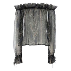 생로랑 프린트 크레이프 블라우스, 블랙계열, France 38(KR 66)