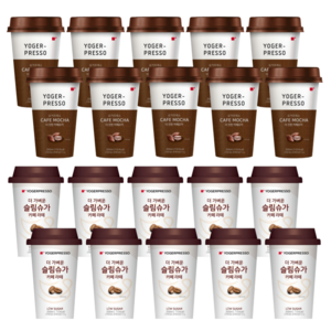 요거프레소 컵커피 카페모카+슬림슈가 저당라떼 2종 혼합, 20개, 200ml