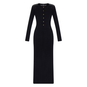 베르사체 레이스 패널 버튼 프런트 미디 드레스, 블랙계열, Italy 42(KR 66)