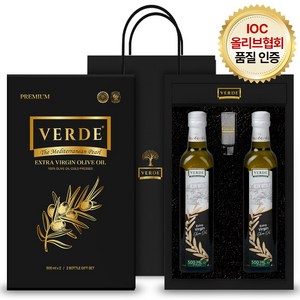 [선물세트] 베르데 엑스트라버진 올리브오일 500ml x 2병 + 오일잔 + 쇼핑백