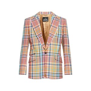 비비안웨스트우드 체크 포켓 블레이저, 핑크계열+옐로우계열, IT/FR 50(KR 105)