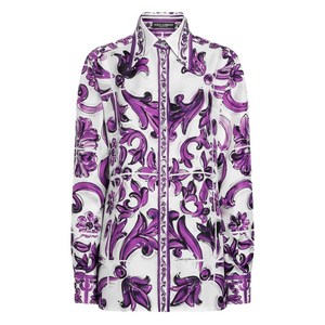 돌체앤가바나 마욜리카 프린트 실크 셔츠, 바이올렛/보라계열+화이트계열, Italy 44(KR 66)