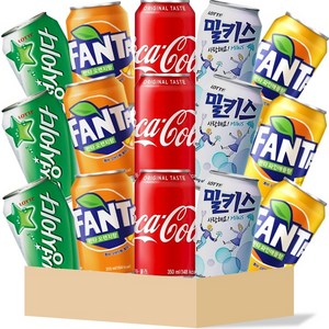 뚱캔 세트 콜라 3개 칠성 사이다 3개 환타오렌지 3개 밀키스 3개 환타파인애플 3개 총 15개, 355ml, 1세트